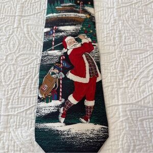 Stafford Christmas Necktie Santa 18th Hole Golf Tie Holiday Novelty Italian Silk